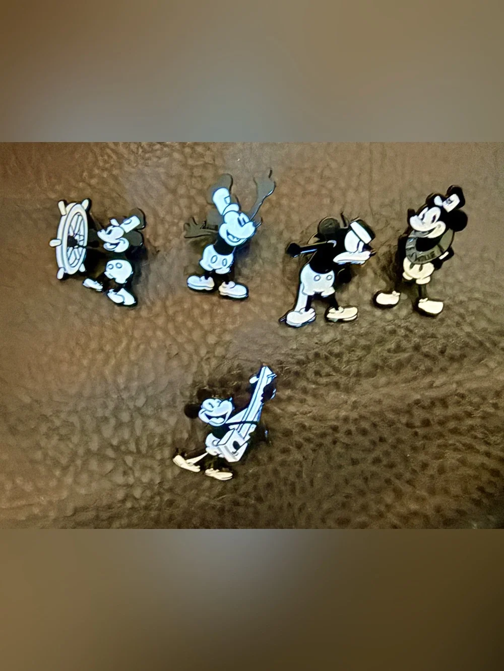 Set Of 5 Retro Steamboat Willie Disney Mickey Mouse Black & White Enamel Pins